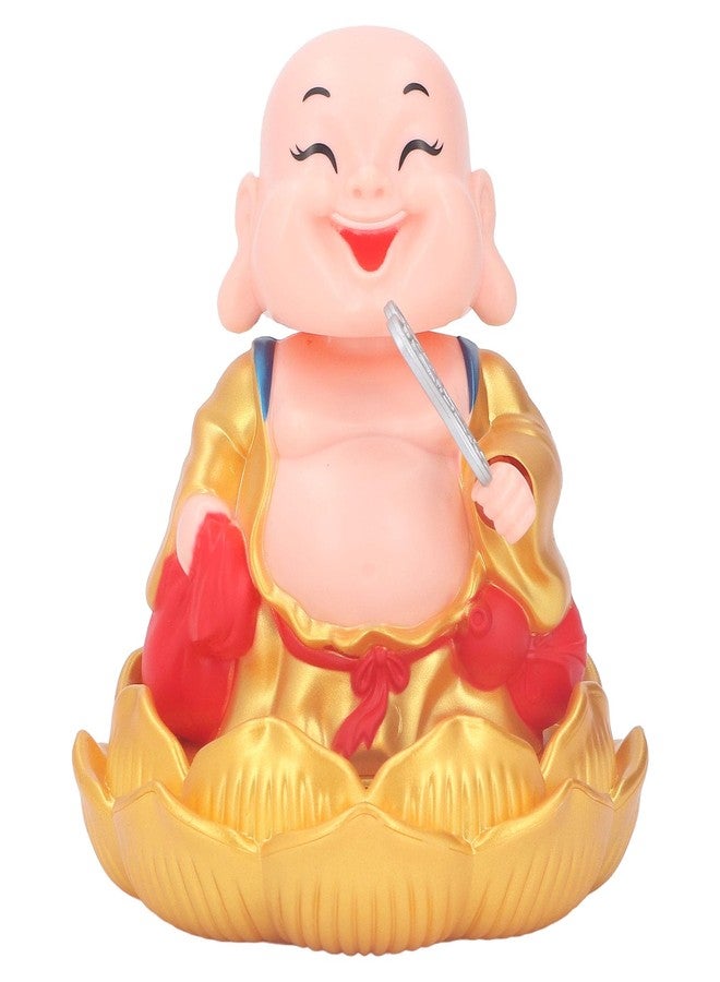 Pomya Solar Buddha Statue Toy, Car Dashboard, Solar Laughing Buddha Toy, Auto Luck for Window (Golden) - Image 3